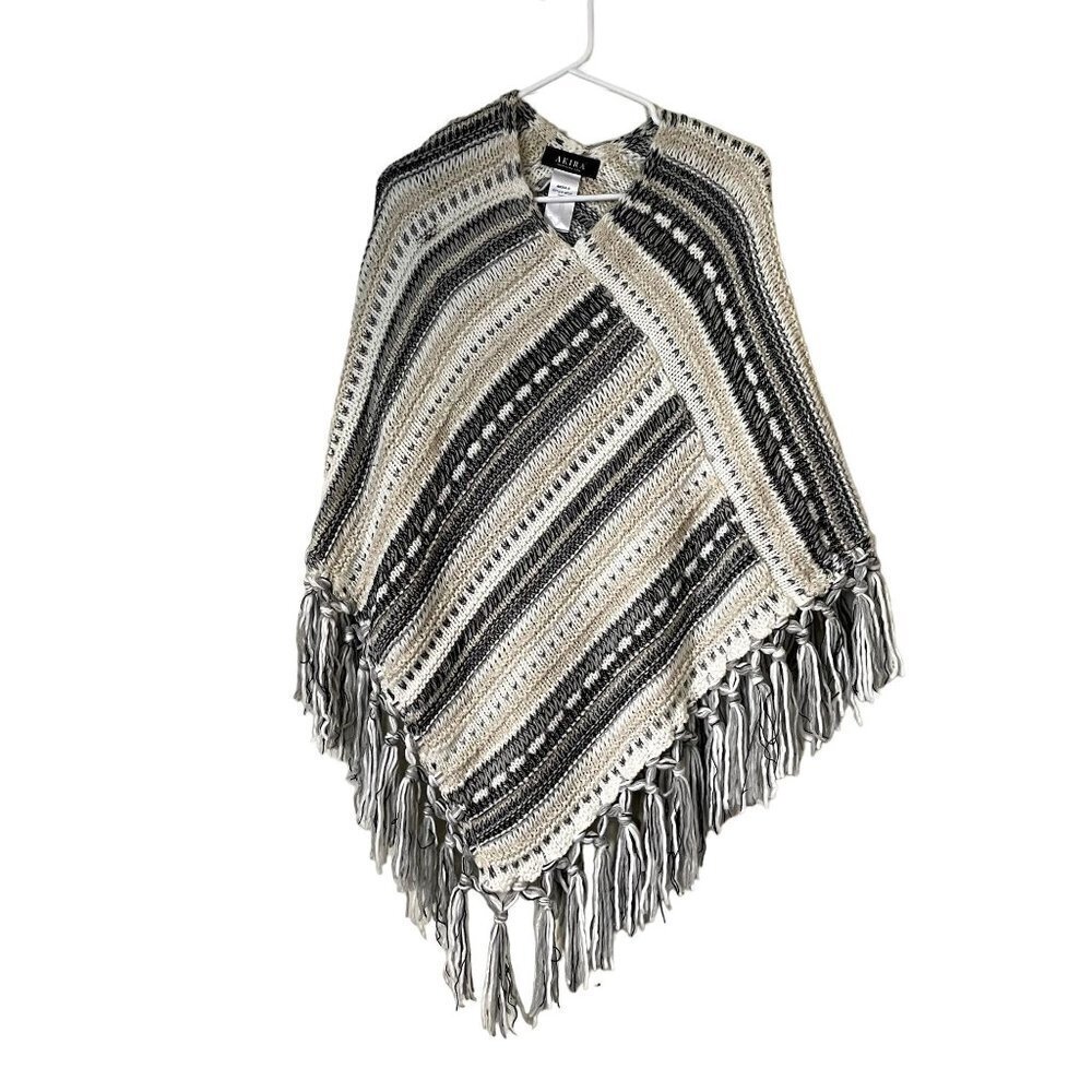 Akira Sicily black and white knit boho poncho thick warm classic casual comfort